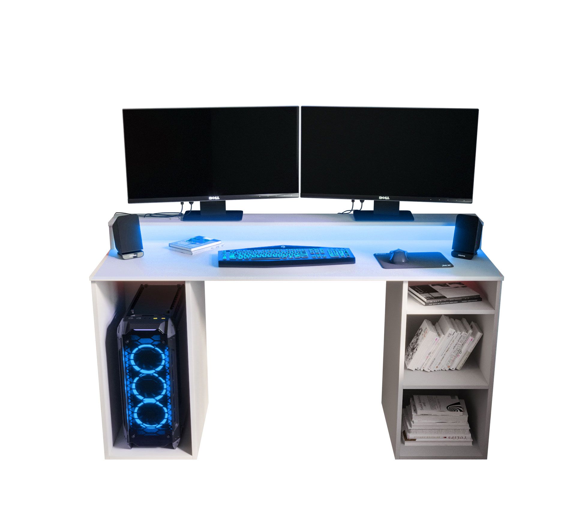 Eenvoudig bureau met vier vakken Belledonne 01, kleur: Wit - Afmetingen: 90 x 138 x 50 cm (H x B x D)