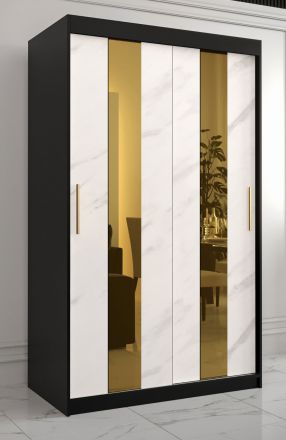 Kledingkast Hochfeiler 06 moderne stijl, kleur: zwart / wit marmer - afmetingen: 200 x 120 x 62 cm (H x B x D), met vijf vakken en twee kledingstangen.