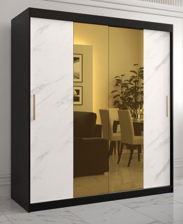 elegante kledingkast met marmer look Hochfeiler 38, kleur: zwart / wit marmer - afmetingen: 200 x 180 x 62 cm (H x B x D), met 10 vakken en twee spiegels