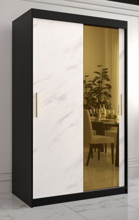 moderne kledingkast met marmer look Hochfeiler 54, kleur: zwart / wit marmer - afmetingen: 200 x 120 x 62 cm (H x B x D), met vijf vakken en een spiegel