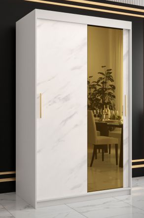 bijzondere kledingkast met veel opbergruimte Hochfeiler 55, kleur: wit / wit marmer - afmetingen: 200 x 120 x 62 cm (H x B x D), met vijf vakken en twee kledingstangen