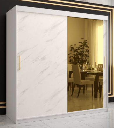 Kledingkast met marmer look Hochfeiler 67, kleur: wit / wit marmer - afmetingen: 200 x 200 x 62 cm (H x B x D), met één spiegel