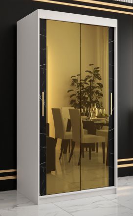 Kleine kledingkast met twee spiegels Hochfeiler 73, kleur: Wit / zwart marmer - afmetingen: 200 x 100 x 62 cm (H x B x D), met vijf vakken