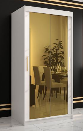 Kledingkast met modern design Hochfeiler 75, kleur: wit / wit marmer - afmetingen: 200 x 100 x 62 cm (H x B x D), met twee spiegels