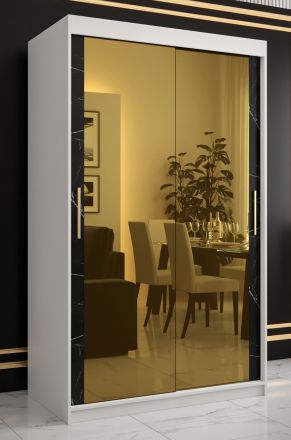 elegante kledingkast in modern design Hochfeiler 77, kleur: wit / zwart marmer - afmetingen: 200 x 120 x 62 cm (H x B x D), met voldoende opbergruimte