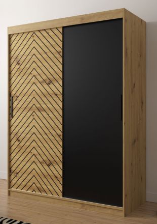 Kledingkast in stijlvol Mulhacen 13 design, kleur: Artisan eiken / mat zwart - afmetingen: 200 x 150 x 62 cm (H x B x D), met vijf vakken en twee kledingstangen