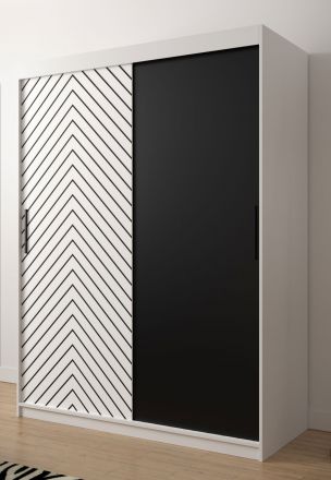 moderne kledingkast met vijf vakken Mulhacen 16, kleur: mat wit / mat zwart - afmetingen: 200 x 150 x 62 cm (H x B x D), met voldoende opbergruimte.