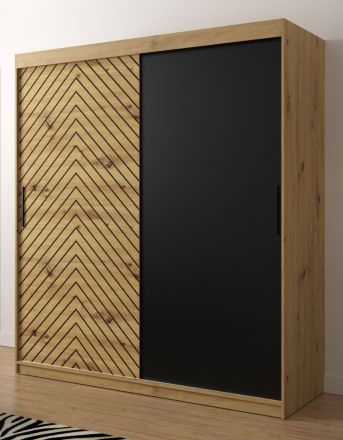 Kledingkast met stijlvol Mulhacen 19 design, kleur: Artisan eiken / mat zwart - afmetingen: 200 x 180 x 62 cm (H x B x D), met 10 vakken en twee kledingstangen