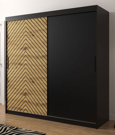 Kledingkast in stijlvolle stijl Mulhacen 29, kleur: mat zwart / eiken Artisan - afmetingen: 200 x 200 x 62 cm (H x B x D), met 10 vakken