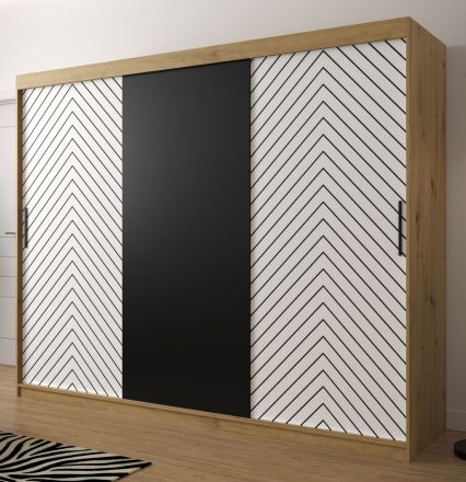 Kledingkast met stijlvol design Mulhacen 32, kleur: eiken Artisan / mat wit / mat zwart - afmetingen: 200 x 250 x 62 cm (H x B x D), met 10 vakken