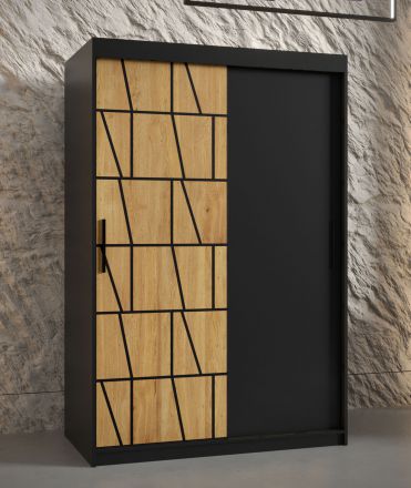 elegante kledingkast met Olperer 02 motief, kleur: mat zwart - afmetingen: 200 x 120 x 62 cm (H x B x D), met vijf vakken en twee kledingstangen
