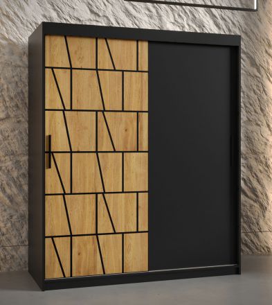 elegante kledingkast Olperer 03, kleur: mat zwart - afmetingen: 200 x 150 x 62 cm (H x B x D), met vijf vakken en twee kledingstangen