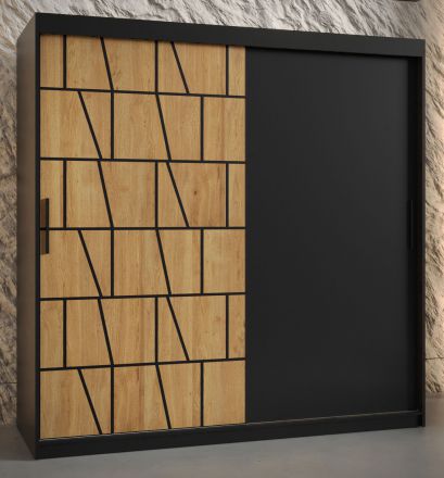 Kledingkast met modern patroon Olperer 04, kleur: mat zwart - afmetingen: 200 x 180 x 62 cm (H x B x D), met voldoende opbergruimte