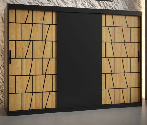 Grote kledingkast met voldoende opbergruimte Olperer 06, kleur: mat zwart - afmetingen: 200 x 250 x 62 cm (h x b x d), met modern patroon