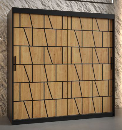 Kledingkast met modern patroon Olperer 10, kleur: mat zwart - afmetingen: 200 x 180 x 62 cm (H x B x D), met 10 vakken