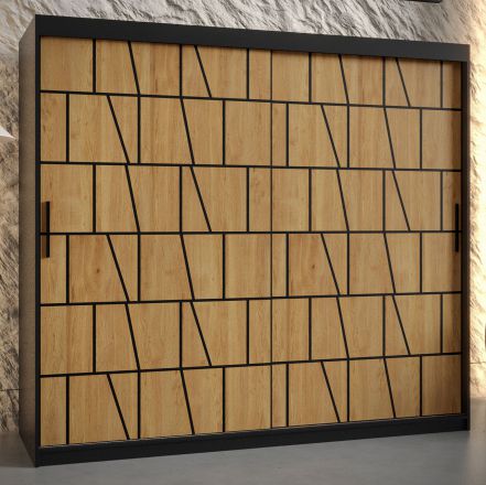 Kledingkast met modern patroon Olperer 11, kleur: mat zwart - afmetingen: 200 x 200 x 62 cm (H x B x D)