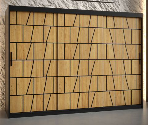 Grote kledingkast met veel opbergruimte Olperer 12, kleur: mat zwart - afmetingen: 200 x 250 x 62 cm (H x B x D), met stijlvol patroon