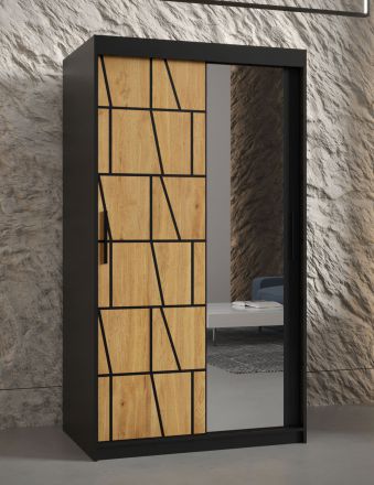 smalle / kolom kledingkast met spiegel Olperer 13, kleur: mat zwart - afmetingen: 200 x 100 x 62 cm (H x B x D), met voldoende opbergruimte