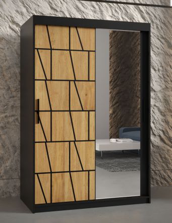 elegante kledingkast met spiegel Olperer 14, kleur: mat zwart - afmetingen: 200 x 120 x 62 cm (H x B x D), met stijlvolle voorkant.