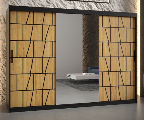 bijzondere kledingkast front met patroon Olperer 18, kleur: mat zwart - afmetingen: 200 x 250 x 62 cm (H x B x D), met één deur met spiegel