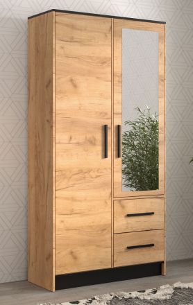elegante kledingkast met spiegel Marmolada 14, kleur: eiken / zwart - afmetingen: 202 x 103 x 40 cm (H x B x D), met twee deuren en vijf vakken