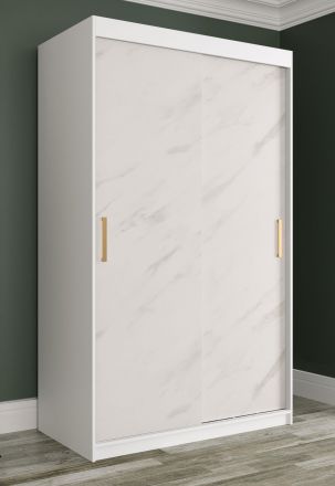 bijzondere kledingkast met marmerlook Etna 32, kleur: mat wit / wit marmer - afmetingen: 200 x 120 x 62 cm (H x B x D), met vijf vakken en twee kledingstangen