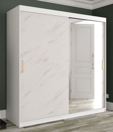 Kledingkast met modern design Etna 92, kleur: mat wit / wit marmer - afmetingen: 200 x 200 x 62 cm (H x B x D), met 10 vakken