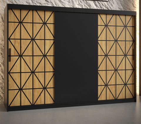 elegante kledingkast met voldoende opbergruimte Zumsteinspitze 06, kleur: mat zwart - afmetingen: 200 x 250 x 62 cm (H x B x D), met 10 vakken