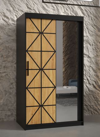 smalle kledingkast met deur met spiegel Zumsteinspitze 13, kleur: mat zwart - afmetingen: 200 x 100 x 62 cm (H x B x D), met vijf vakken