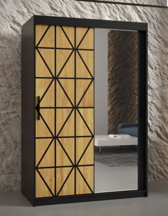 bijzondere kledingkast met vijf vakken Zumsteinspitze 14, kleur: mat zwart - afmetingen: 200 x 120 x 62 cm (H x B x D), met één deur met spiegel