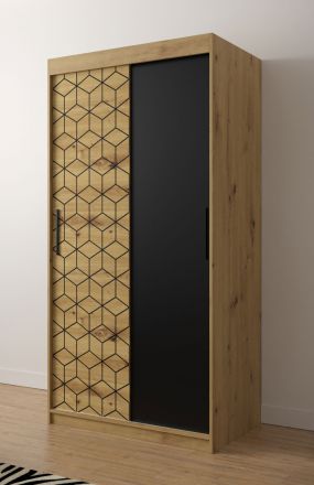 bijzondere kledingkast met vijf vakken Dom 01, kleur: Artisan eiken / mat zwart - afmetingen: 200 x 100 x 62 cm (H x B x D), met voldoende opbergruimte.