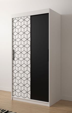 Kledingkast met elegant Dom 04-design, kleur: mat wit / mat zwart - afmetingen: 200 x 100 x 62 cm (H x B x D), met vijf vakken