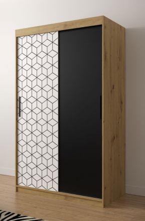 Eenvoudige kledingkast met voldoende opbergruimte Dom 08, kleur: Artisan eiken / mat wit / mat zwart - afmetingen: 200 x 120 x 62 cm (H x B x D), met vijf vakken
