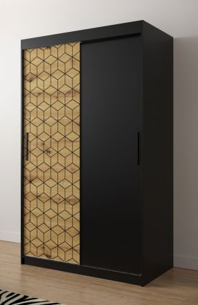 Kledingkast met modern design Dom 11, kleur: mat zwart / eiken Artisan - afmetingen: 200 x 120 x 62 cm (H x B x D), met voldoende opbergruimte