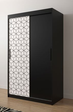 Kledingkast met modern patroon Dom 12, kleur: mat zwart / mat wit - afmetingen: 200 x 120 x 62 cm (H x B x D), met vijf vakken