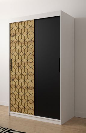 moderne kledingkast front met patroon Dom 09, kleur: Artisan eiken / mat wit / mat zwart - afmetingen: 200 x 120 x 62 cm (H x B x D), met vijf vakken