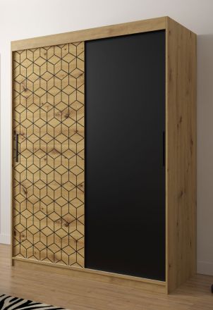 moderne kledingkast met strak design Dom 13, kleur: eiken Artisan / mat zwart - afmetingen: 200 x 150 x 62 cm (H x B x D)