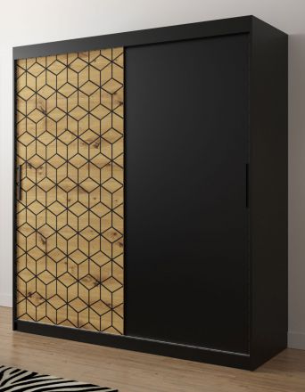 Kledingkast met modern patroon Dom 23, kleur: mat zwart / eiken Artisan - afmetingen: 200 x 180 x 62 cm (H x B x D), met voldoende opbergruimte