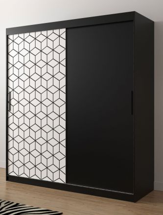 eenvoudige kledingkast front met patroon Dom 24, kleur: mat zwart / mat wit - afmetingen: 200 x 180 x 62 cm (H x B x D), met vijf vakken