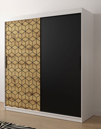 bijzondere kast met patroon Dom 21, kleur: mat wit / Oak Artisan / mat zwart - afmetingen: 200 x 180 x 62 cm (H x B x D), met voldoende opbergruimte.