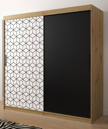 elegante kledingkast met verfrissend design Dom 27, kleur: eiken Artisan / mat wit / mat zwart - afmetingen: 200 x 200 x 62 cm (H x B x D), met 10 vakken