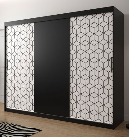 eenvoudige kledingkast Dom 36, kleur: mat zwart / mat wit - afmetingen: 200 x 250 x 62 cm (H x B x D), met drie deuren