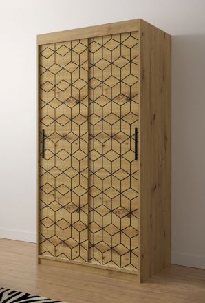 Eenvoudige kledingkast met twee kledingstangen Dom 37, kleur: eiken Artisan - afmetingen: 200 x 100 x 62 cm (H x B x D), met voldoende opbergruimte