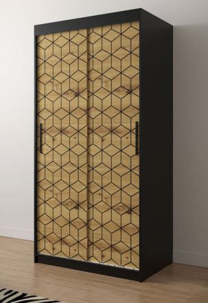 elegante kledingkast met verfrissend design Dom 41, kleur: mat zwart / eiken Artisan - afmetingen: 200 x 100 x 62 cm (H x B x D), met vijf vakken