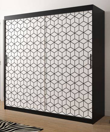 eenvoudige kledingkast met modern design Dom 66, kleur: mat zwart / mat wit - afmetingen: 200 x 200 x 62 cm (H x B x D), met 10 vakken