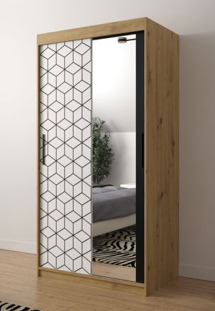 smalle  kledingkast met modern design Dom 74, kleur: eiken Artisan / mat wit / mat zwart - afmetingen: 200 x 100 x 62 cm (H x B x D), met vijf vakken.