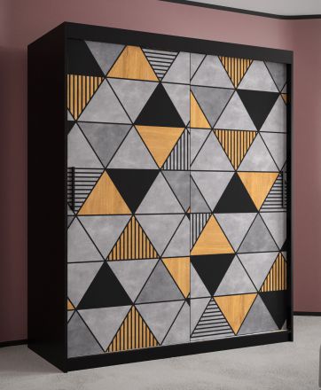 Elegante Strahlhorn 09 kledingkast, kleur: mat zwart - afmetingen: 200 x 150 x 62 cm (H x B x D), front met patroon