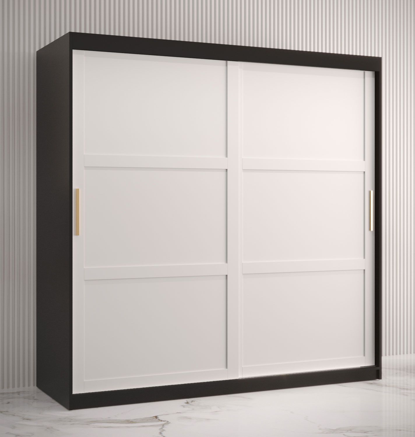 Kleerkast met 10 vakken Liskamm 15, kleur: mat zwart / mat wit - afmetingen: 200 x 180 x 62 cm (H x B x D), met twee deuren