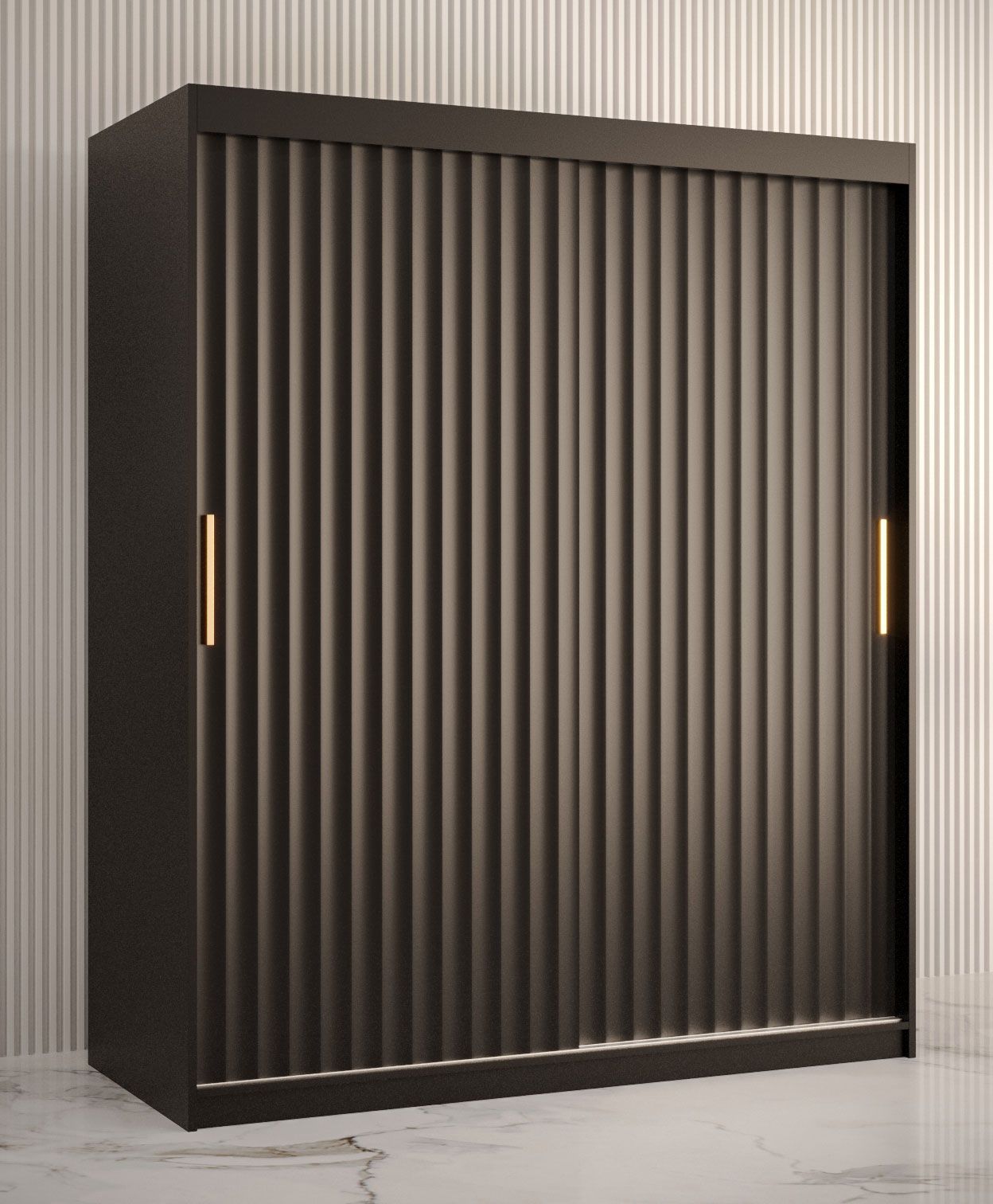 Eenvoudige kledingkast met voldoende opbergruimte Balmenhorn 60, kleur: mat zwart - afmetingen: 200 x 150 x 62 cm (H x B x D), met vijf vakken en twee kledingroedes