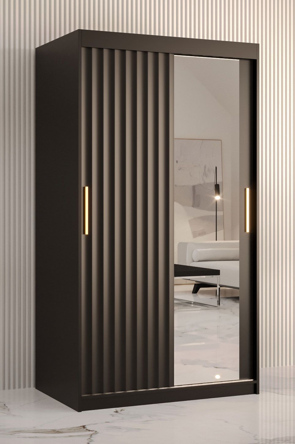 Eenvoudige kledingkast met één deur met spiegel Balmenhorn 76, kleur: mat zwart - afmetingen: 200 x 100 x 62 cm (H x B x D), met voldoende opbergruimte
